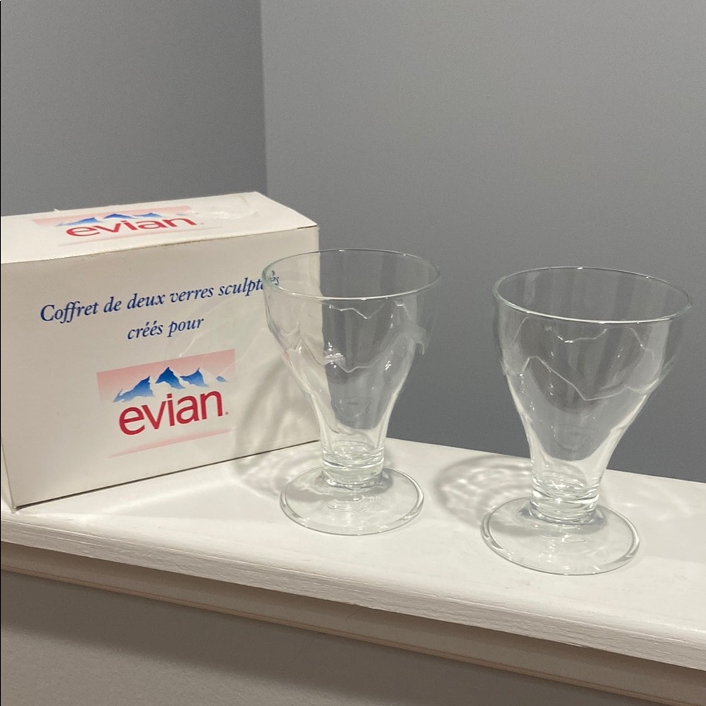 Evian Drinkware Collection Glasses Ice Cream Never Used vintage 1990 RARE